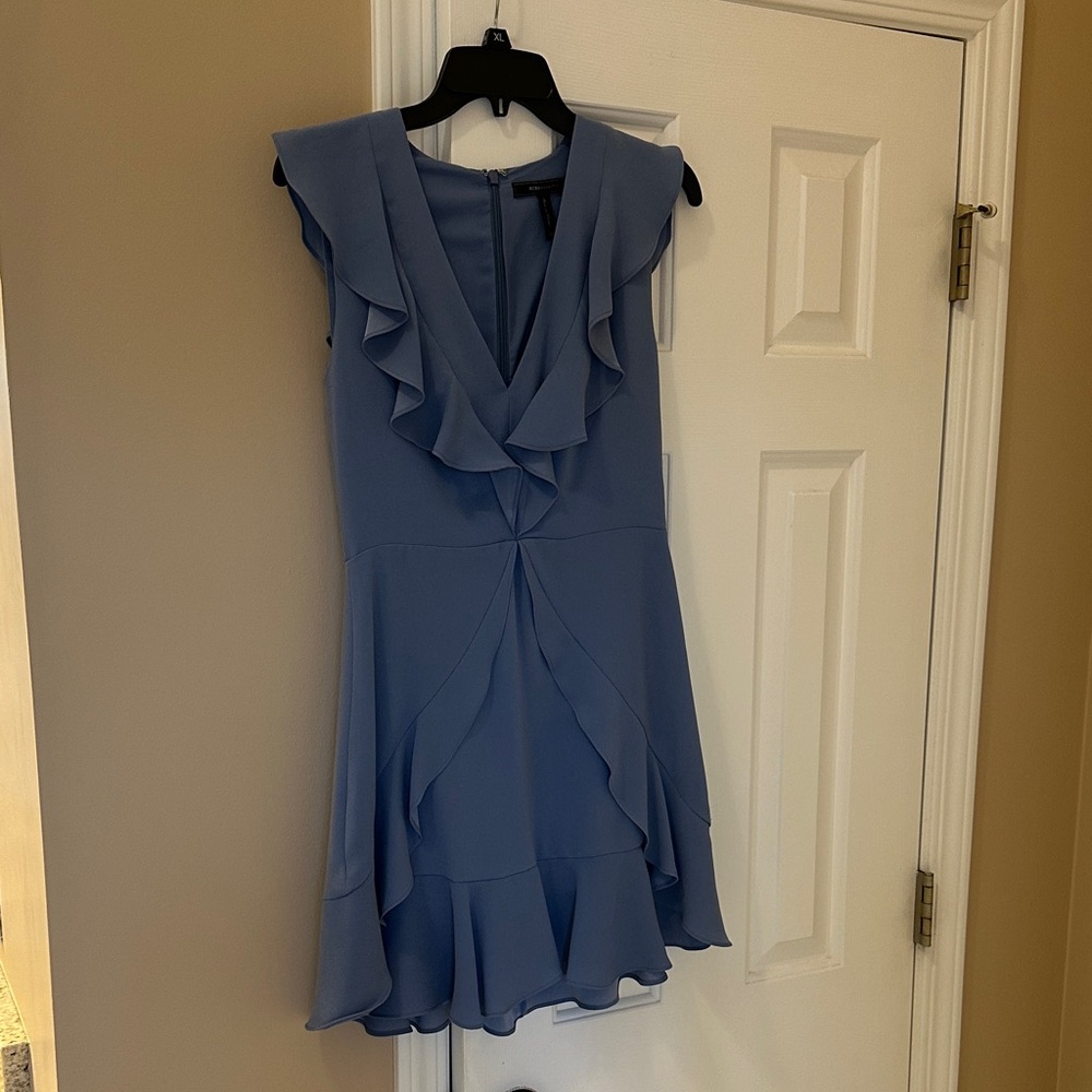 BCBGMaxAzria Asymmetrical Blue Dress with Ruffles